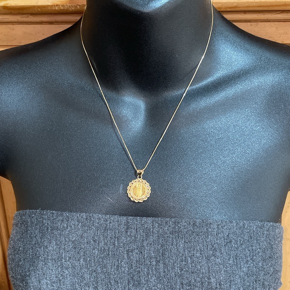 Solid 24K Yellow Gold Coin Raphael Angel & 14K Bezel Pendant Neck Chain Necklace - Picture 13 of 15
